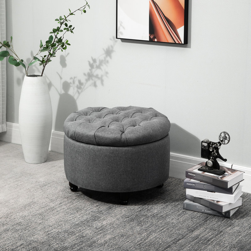 Gris avec couvercle amovible et grand espace de rangement, tissu - tabouret décoratif polyvalent de qualité, pièce décorative fonctionnelle