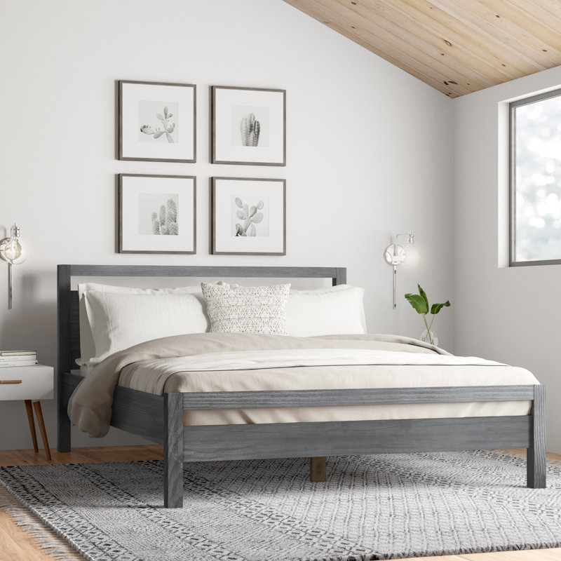 Loft Pine Solid Wood Bedroom Set, Queen, Weathered Pine, 4 Pieces: Bed, 2 Nightstands, Dresser