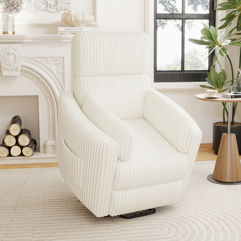 37'' W Power Lift Recliner Chair, Round Plush Faux Fur Footrest,Sturdy For Living Room&Bedroom, Beige