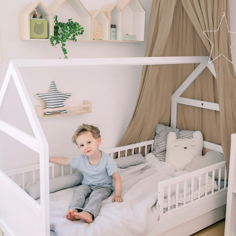 Bed Canopy With Round Dome, For Bedroom, Beige, 245 X 50 X 50Cm