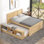 Lit plateforme double en bois avec lit gigogne escamotable et armoire de rangement