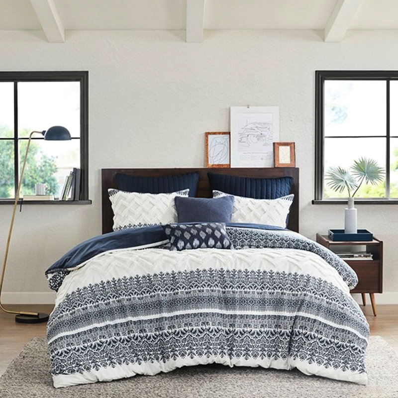 Housse de couette en coton 3 pièces, capitonnage en chenille, attrait, double / grand, imprimé grand, motif, décor, cravate intérieure