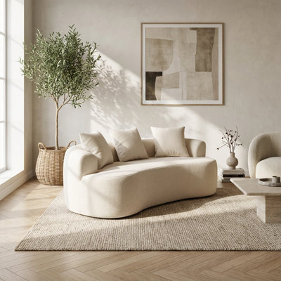 Modern Crescent-Shaped Low-Back Three-Seater Sofa with Deep Cushions and Self-Inflating Foam, Upholstered in Soft Chenille Fabric