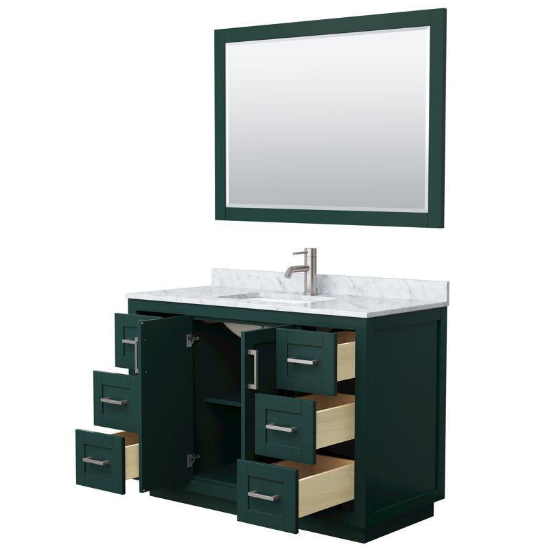 Ensemble de meuble-lavabo simple autoportant 48 po avec plateau en marbre Miranda, Nickel brossé, Vert