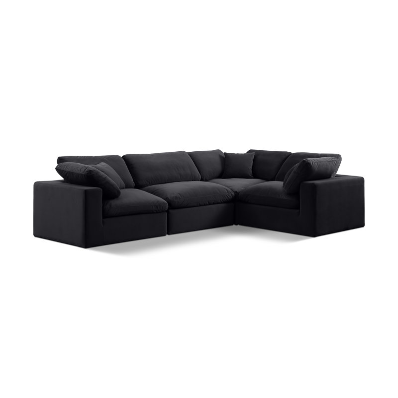 Canapé modulaire rembourré 4 pièces Hinrich, Velours noir