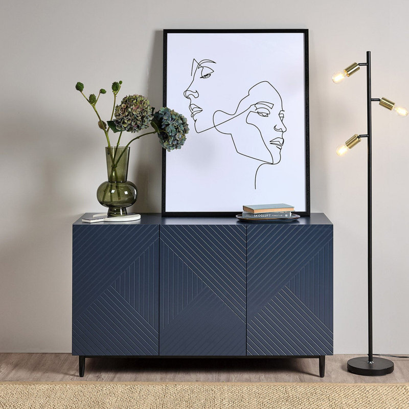 Addae Wide Sideboard, Dark Blue, 72.5cm H x 120cm W x 38cm D (3 doors)