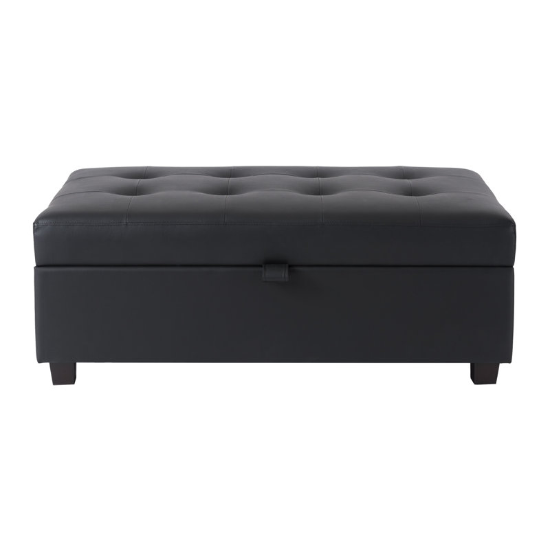 Reigen Faux Leather Ottoman, Black Faux Leather