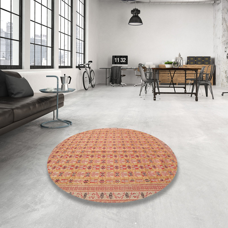 Tapis de zone jaune/rose contemporaine, Rond 8 pi