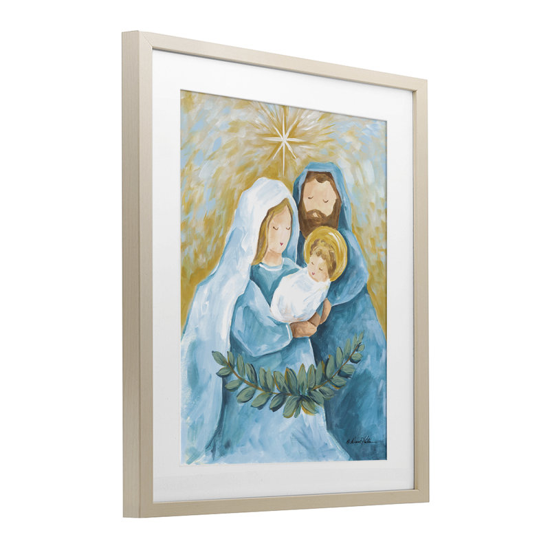 Trio de la Sainte Nativité avec guirlande, reproduction encadrée sous verre, design par Diane Kater, H 16 po x l 13 po