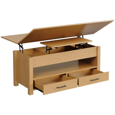 Lift Top Coffee Table Multi-Function 4 In 1 Center Table with Hidden Storage and Drawers for Living Room