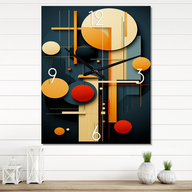 Retro Bliss, abstrait circulaire géométrique V - horloge murale moderne abstraite, H 40 po x l 30 po x P 1 po