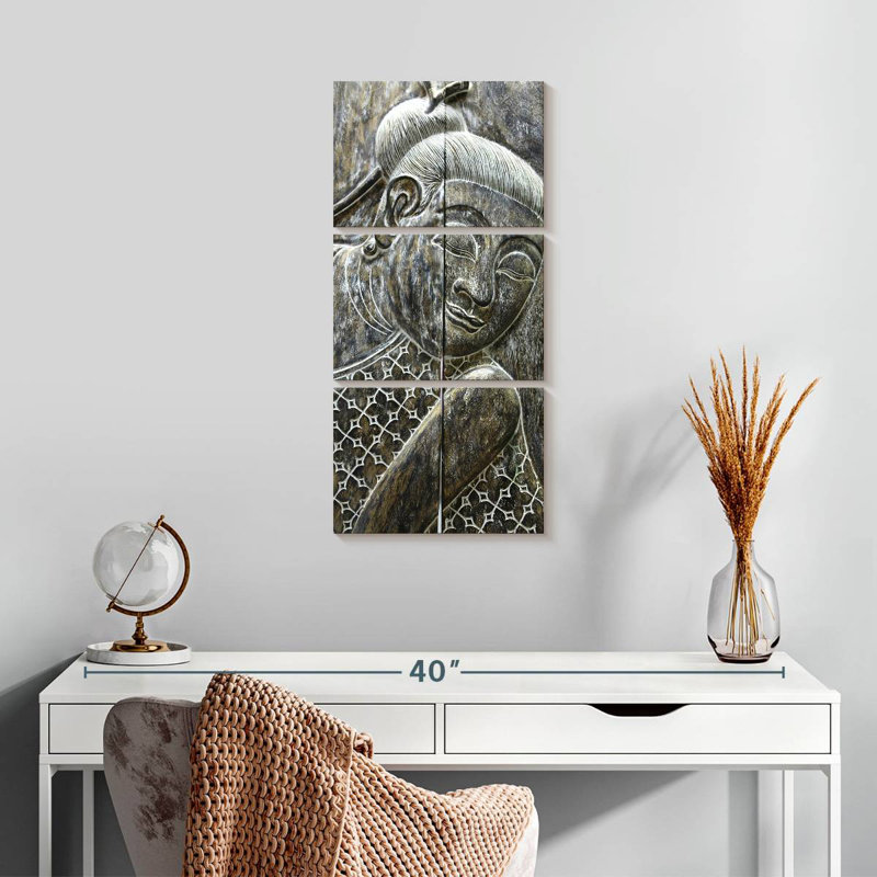 Bouddha antique en bois, H 27 po x l 12 po