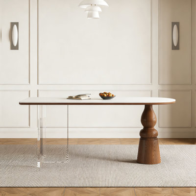 Mid-Century Acacia Wood & Rock Dining Table