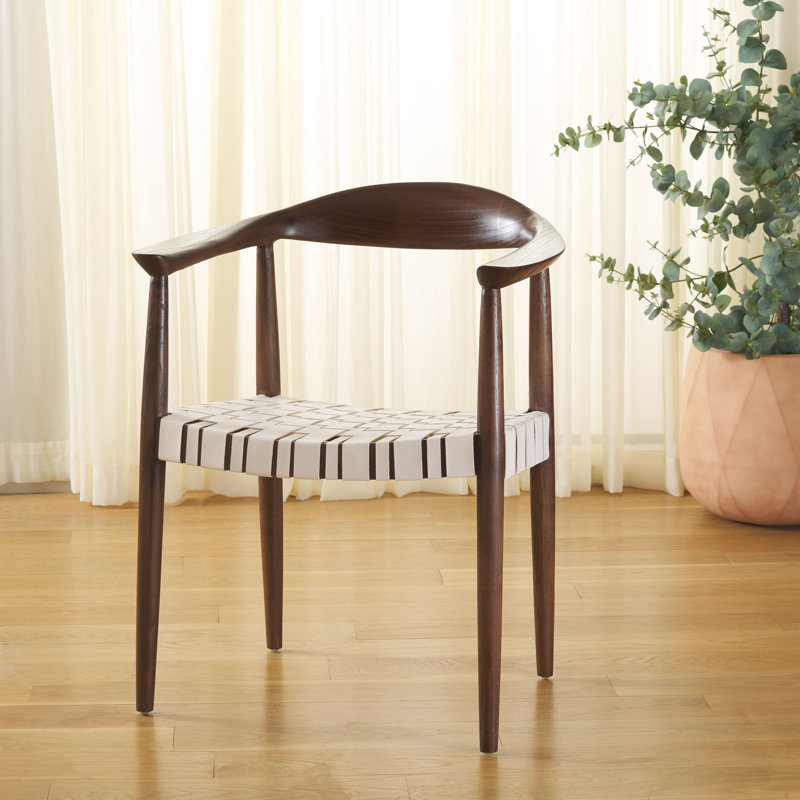 Chaise avec accoudoirs en cuir Thanusan, Brun, Cuir blanc