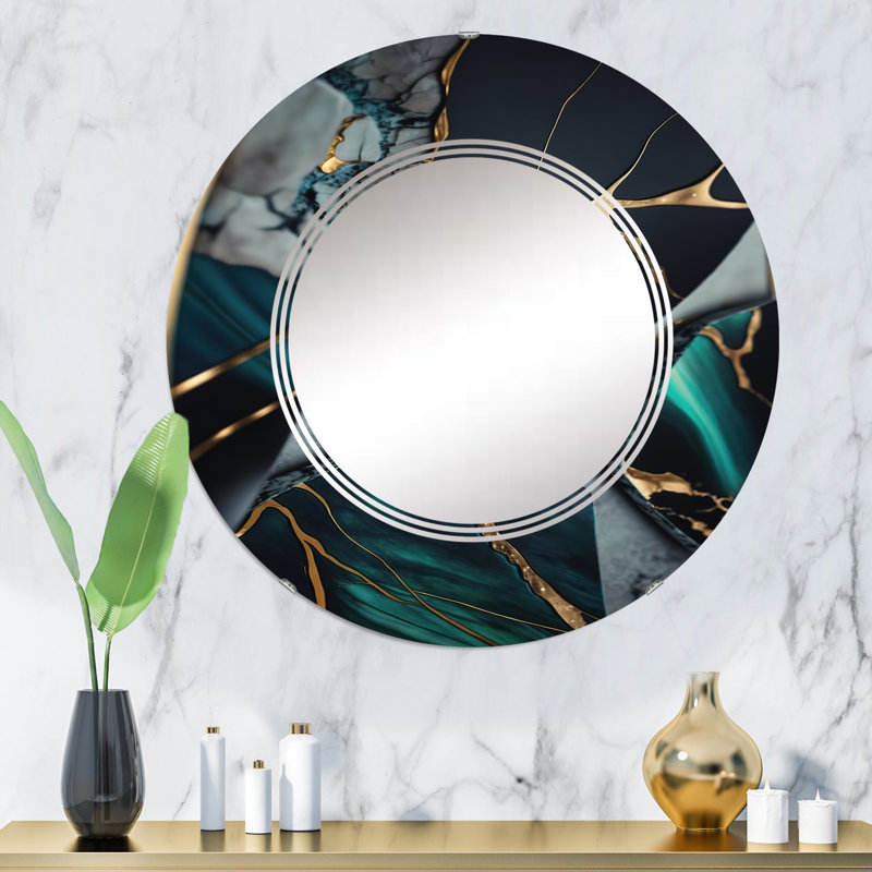 Picrin Abstract Geode Green II - Miroir mural abstrait en marbre, 32 po x 32 po