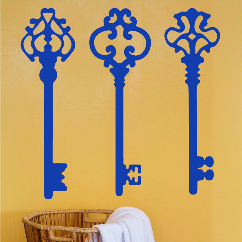 Décalcomanie murale clés squelettes, H 45 po x l 46 po x P 0,01 po, Bleu foncé
