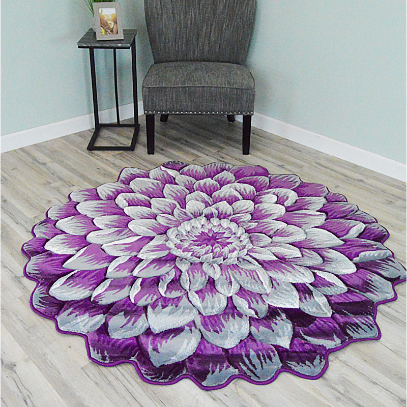 Tapis rond à motif floral mauve, Rond 5 pi 3 po