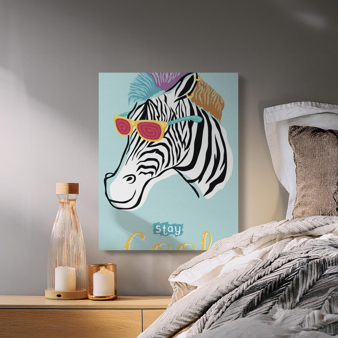 Zebra with Sunglasses Canvas Wall Art, Stay Cool Print, Modern Decor, Gallery Wrapped, Ready to Hang, Archival Quality, Statement Piece.