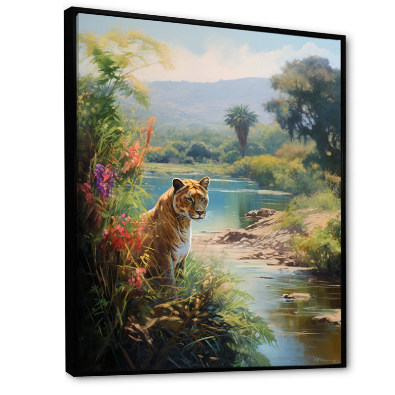Green Panther Impressionist Retreat sur toile, H 32 po x l 16 po x P 1 po, Cadre flottant noir