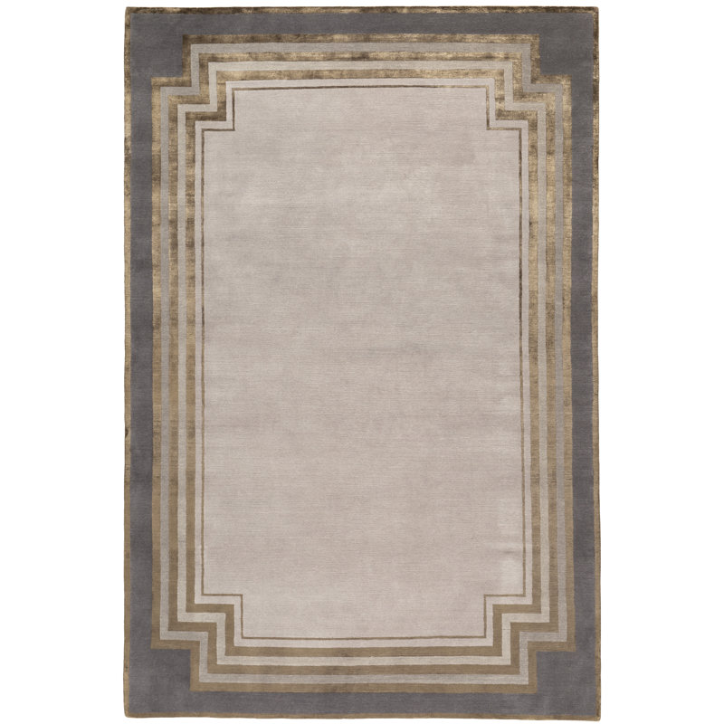 Tim Gosling Deco Border Pewter Area Rug, Rectangle 10' x 14'