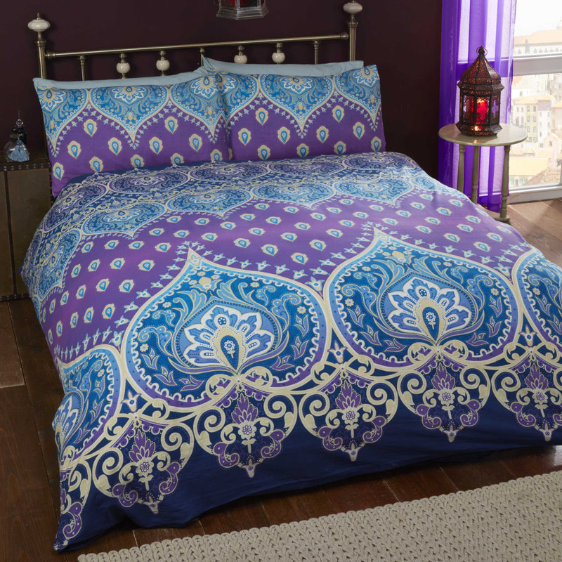Comerfo Damask Duvet Cover with Pillowcases Included, King Duvet Cover + 2 Standard Pillowcases, Sapphire