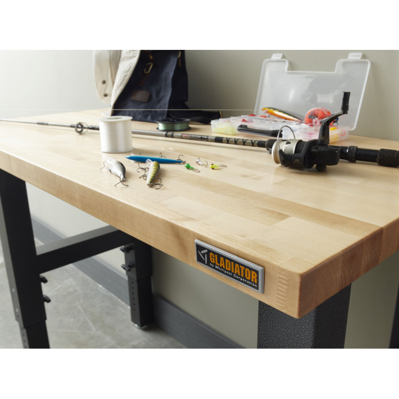 Adjustable Height Hardwood Workbench, Hammered Granite, 40.8" H x 48" W x 25" D