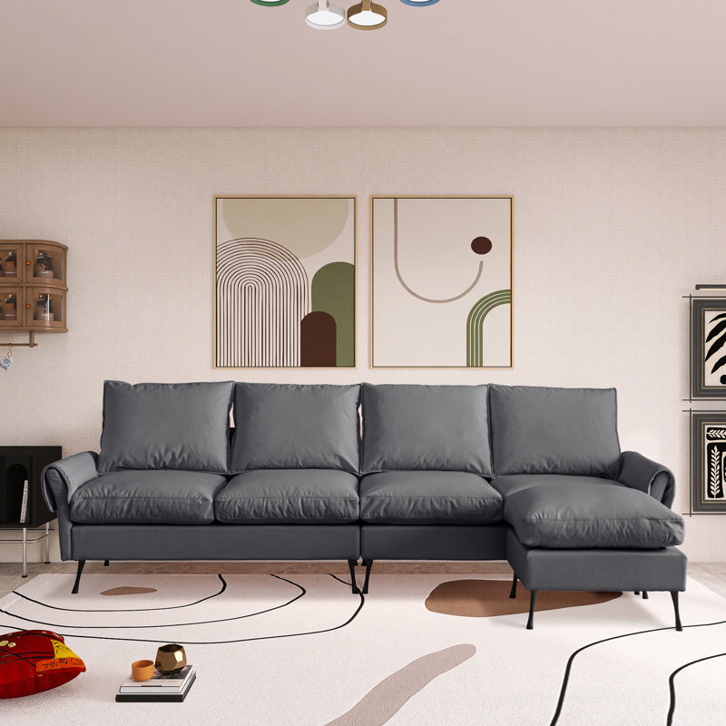 Canapé modulaire en cuir technique avec convertible et repose-pieds 104,5 po Aerolynn, Similicuir gris