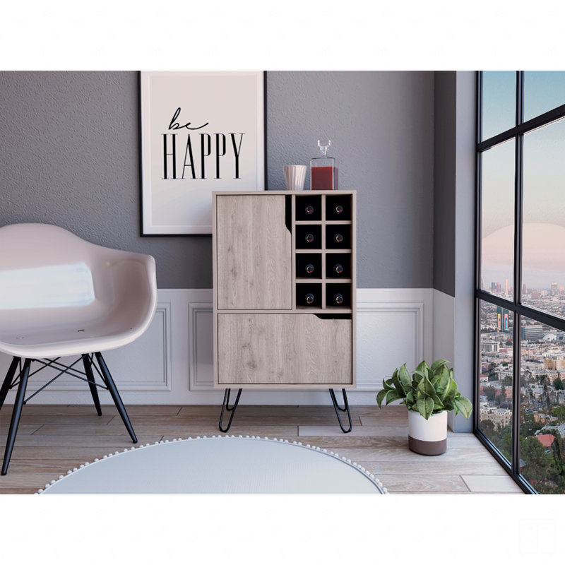 Bar Armoire à porte simple, huit porte-bouteilles encastrés, quatre pieds