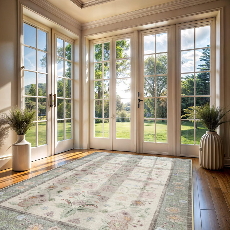 Large Oriental Floral Living Room Rug Washable Bedroom Rug Non-Slip Colorful Vintage Accent Floor Carpet For Home Decor