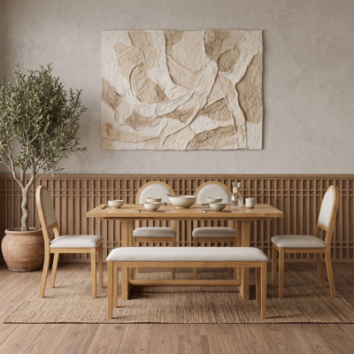 Ensemble de salle à manger extensible six pièces avec des chaises et un banc rembourrés