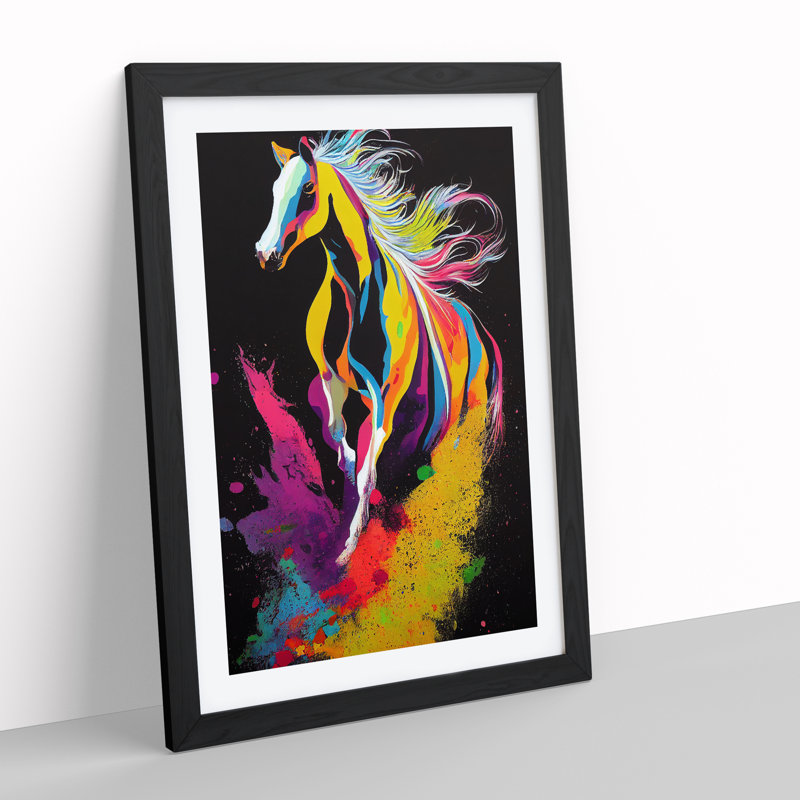 Horse Paint Splash No.1 Abstract - Single Picture Frame Painting, Black, 34cm H x 25cm W x 2cm D