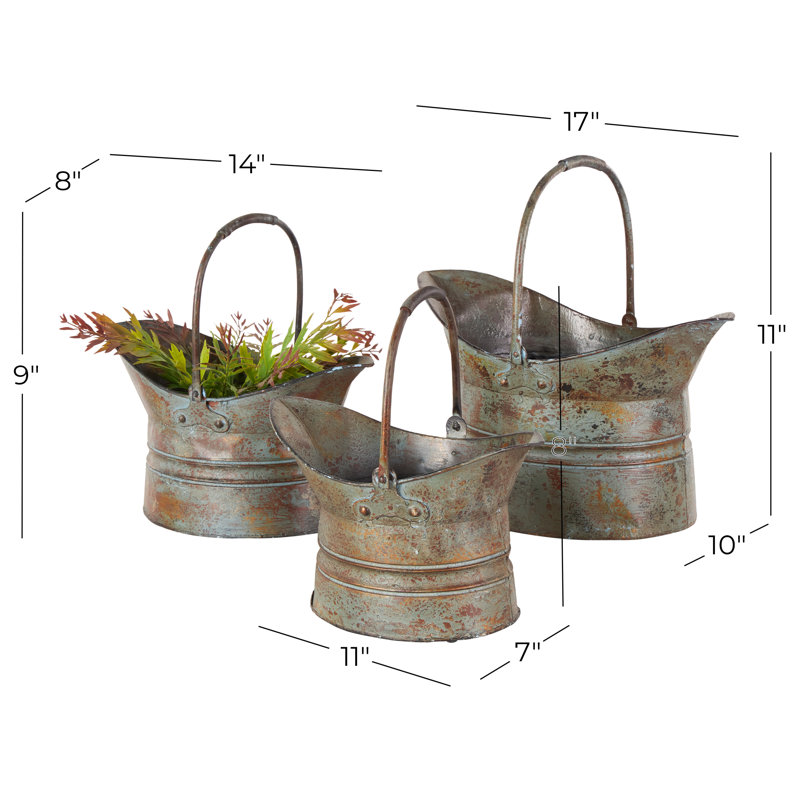 Bronze and Silver Metal Rustic Industrial Planter Set