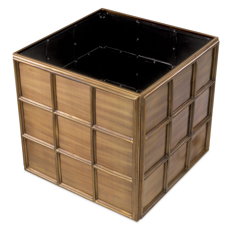 Grid Handmade Metal Planter, Vintage Brass, 28.15" H x 31.1" W x 31.1" D