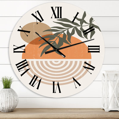 Abstrait géométrique abstrait soleil et lune avec feuille I - horloge murale moderne