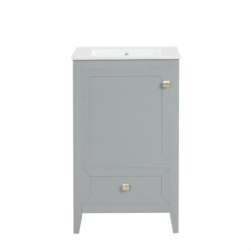 Meuble-lavabo de 20 po avec lavabo, armoire de salle de bain avec porte à fermeture douce, Gris