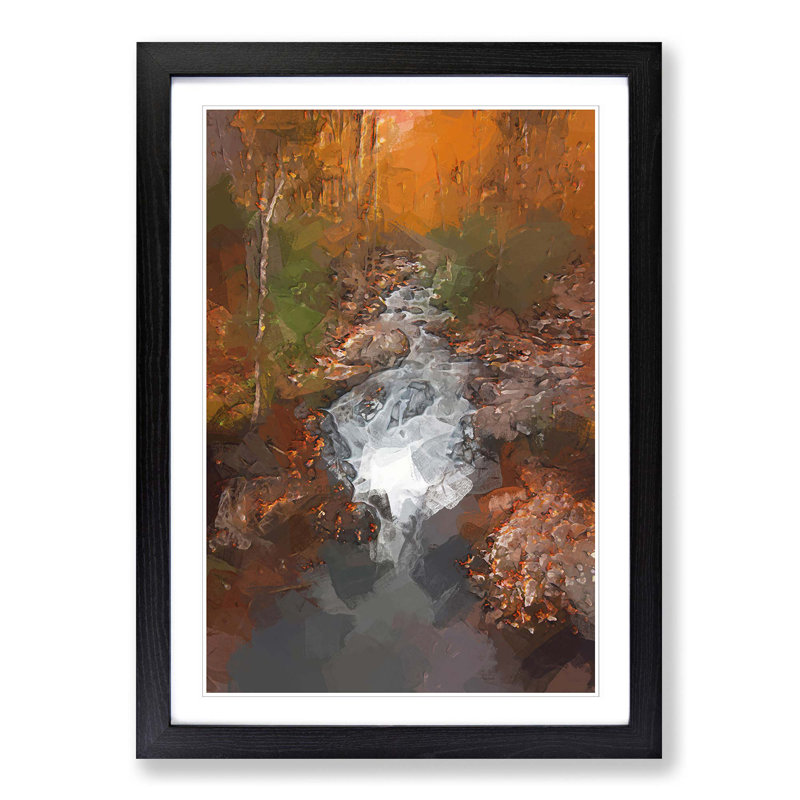Woodland Stream in Abstract - Picture Frame Graphic Art Print, 76cm H x 50cm W x 2cm D, Black