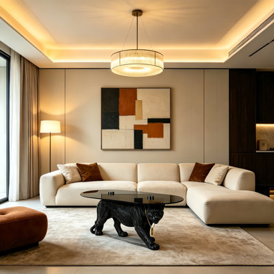 Panther Sculpture Coffee Table With Glass Top
