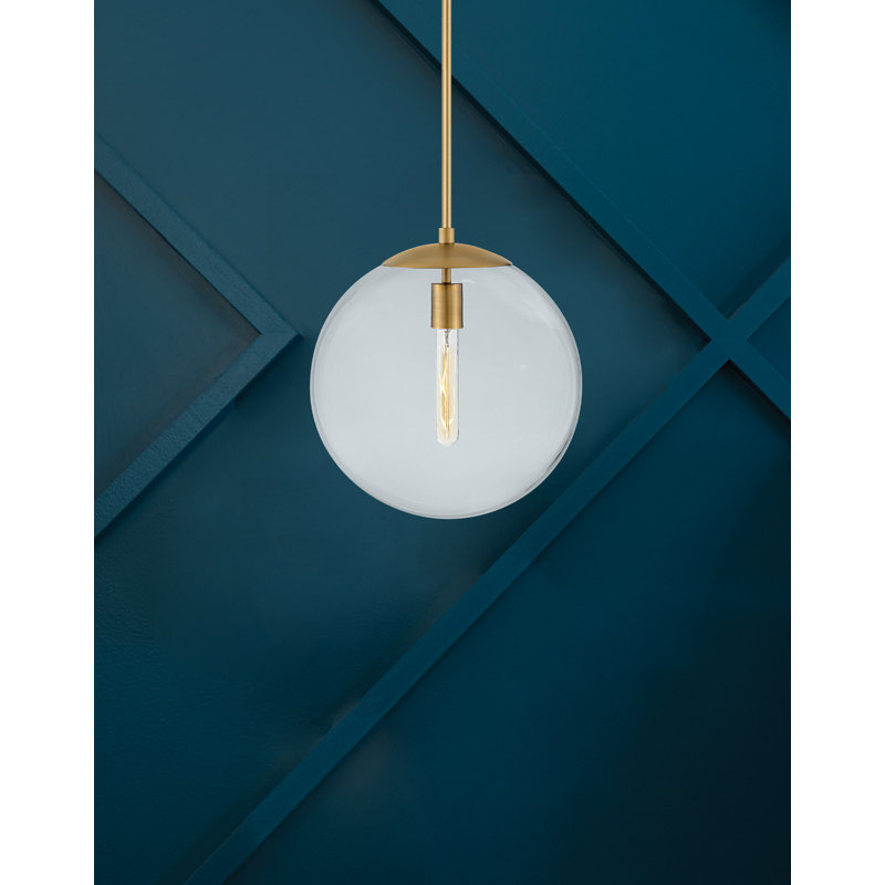 Warby Single Light Orb Pendant Light, 14.25" H x 13.5" W x 13.5" D, Heritage Brass, Clear