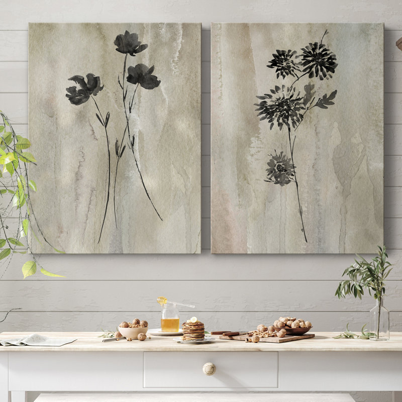 «Sumi-E Silhouette III», ensemble de 2 reproductions d'art, H 20 po x l 32 po, Toile tendue, Sans cadre