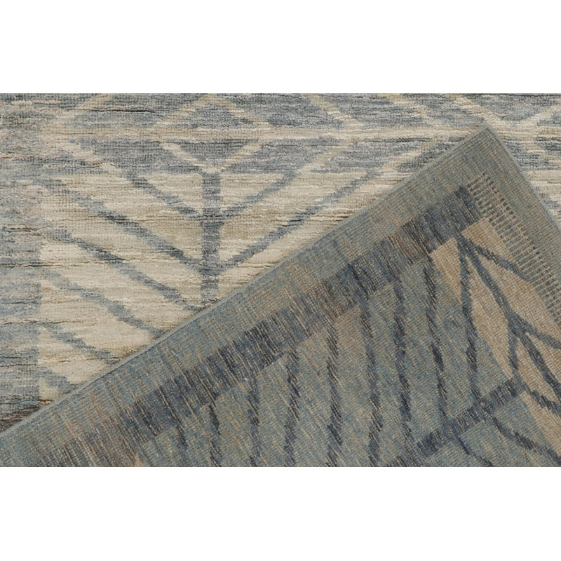 Scandinavian Hand Knotted Silk Geometric Area Rug, Rectangle 6' x 9'