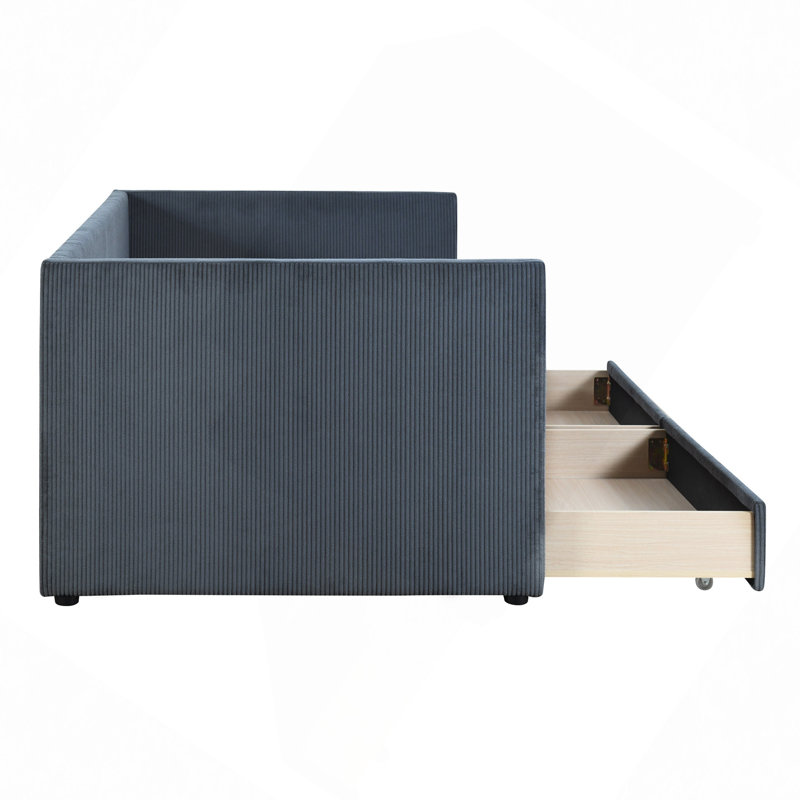 Deymar Upholstered Daybed with Two Drawers, Gray