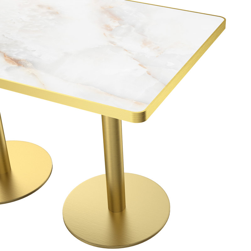 Table de salle à manger rectangulaire 47,24 "en faux marbre blanc moderne, table de bureau rectangulaire avec deux socles en or