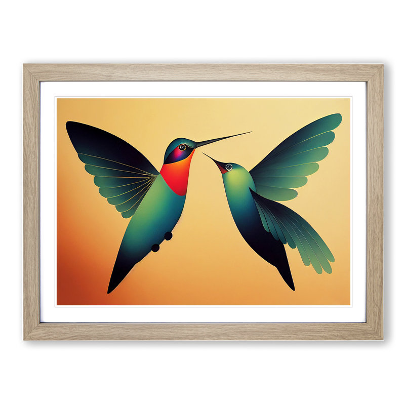 Unique Hummingbirds Abstract - Framed Print, 46cm H x 64cm W x 2cm D, Oak