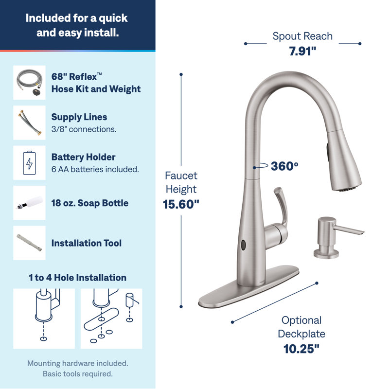 Robinet de cuisine MOE Essie Touchless, Acier inoxydable résistant aux taches