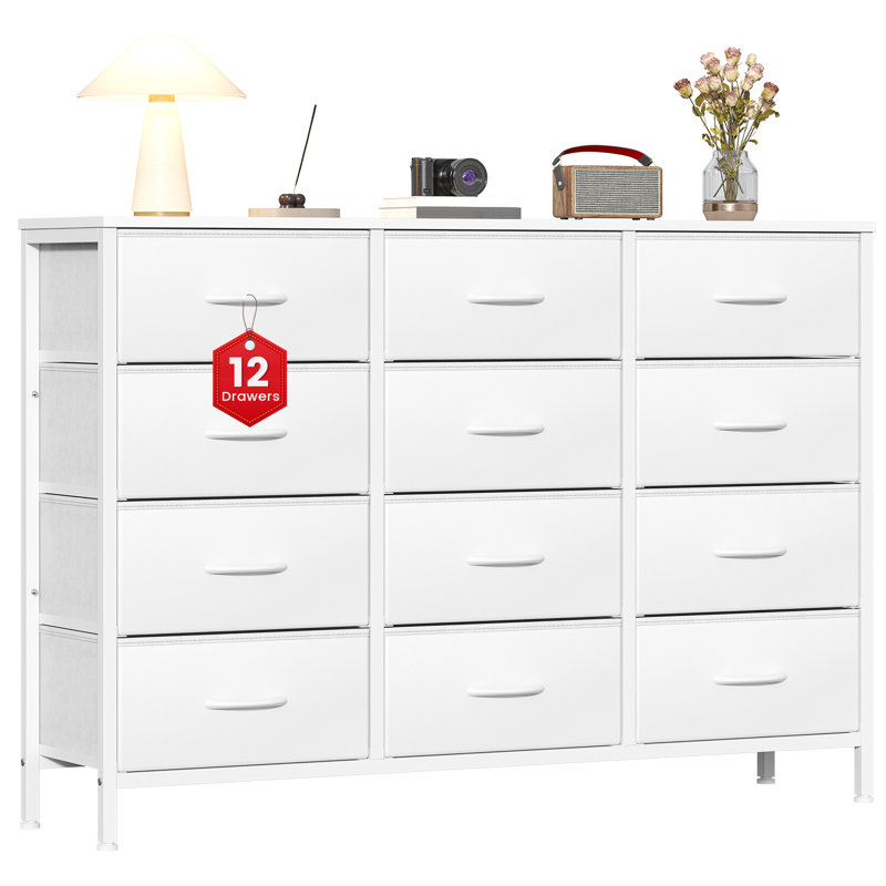 Metal 30cm W 12 - Drawer Chest of Drawers, White
