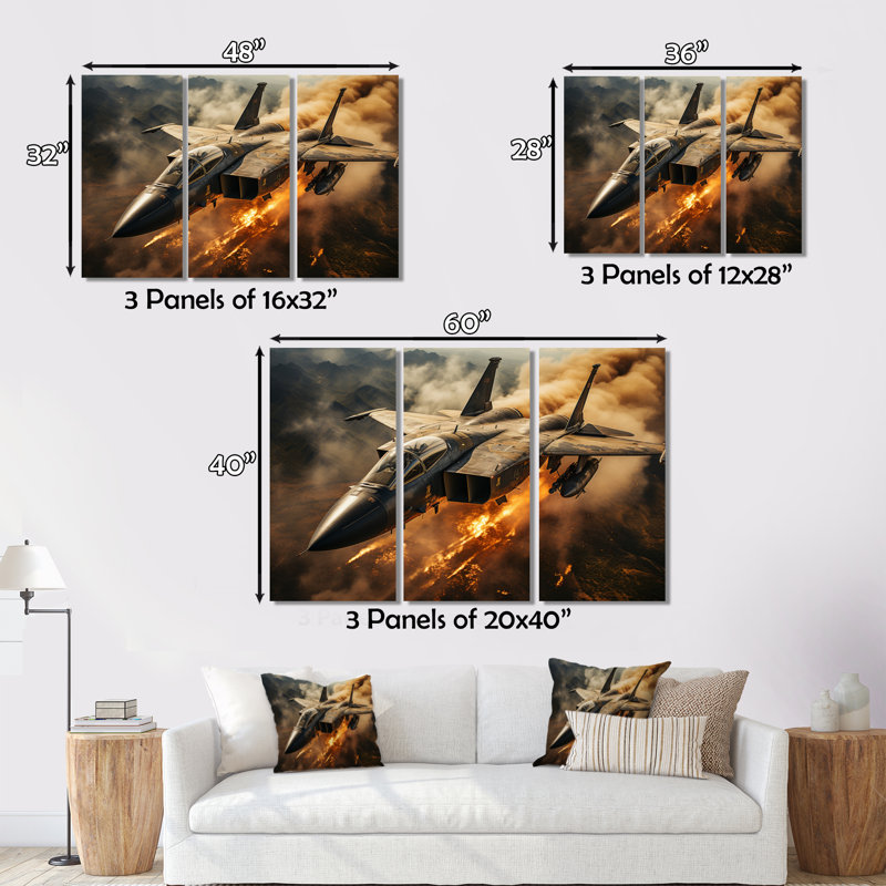 «Military Jet II» sur toile, ensemble de 3 pièces, H 40 po x l 60 po x P 1 po
