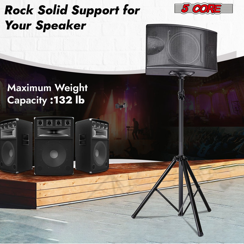 Tall Adjustable Black Steel DJ Speaker Stand with Tripod Base