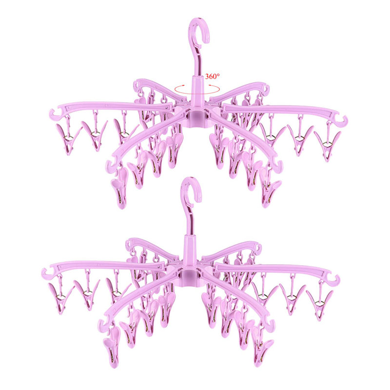 Foldable Drying Rack With 24 Clips For Drying Socks Lingerie Baby Clothes Drying Towels Rotatable Sock Drying Rack 2 PCS