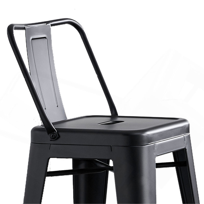 Tabouret de bar 24 po en métal de style rustique rustique avec dossier, tabouret de bar de cuisine léger et robuste, ensemble de 4 - noir mat