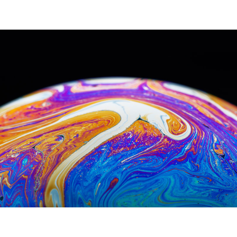 Soap Bubble Close Up Print by Philippe Monthoux, Black Framed Canvas, 25" H x 33" W